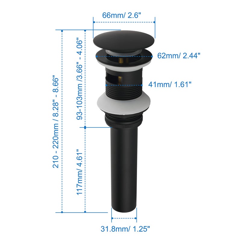 SHAMANDA Brass Bathroom Sink Drain, Vessel Vanity Sink Pop Up Drain Stopper with Overflow Lavatory Drain Assembly, Matte Black, DS101-7 - Image 5